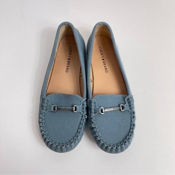 Lucky Brand Abeeku Blue Canvas Moccasin Driving Loafers w/ Metal Accent Size 7 - Picture 3 of 8